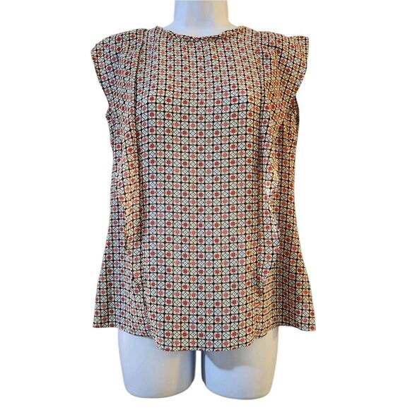 Worthington Womens Top Size S Pullover Keyhole Flutter Sleeve Front Geometric - Picture 3 of 10